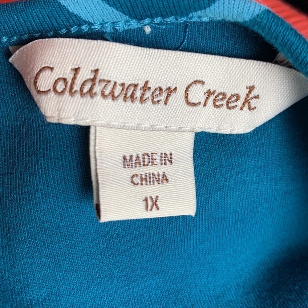 Coldwater Creek teal blue fit and flare dress with heart print Size 1X - Picture 8 of 9
